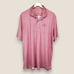 Johnnie-O Jarvis Performance Polo Shirt Men XL Pink White Stretch Planterra Club